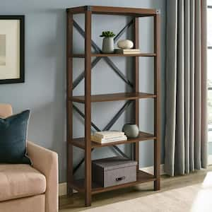 64 in. Dark Walnut Wood 4-shelf Etagere Bookcase with Open Back