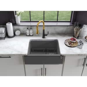 Cairn Matte Graphite Solid Surface 29.6875 in. Single Bowl Undermount Kitchen Sink
