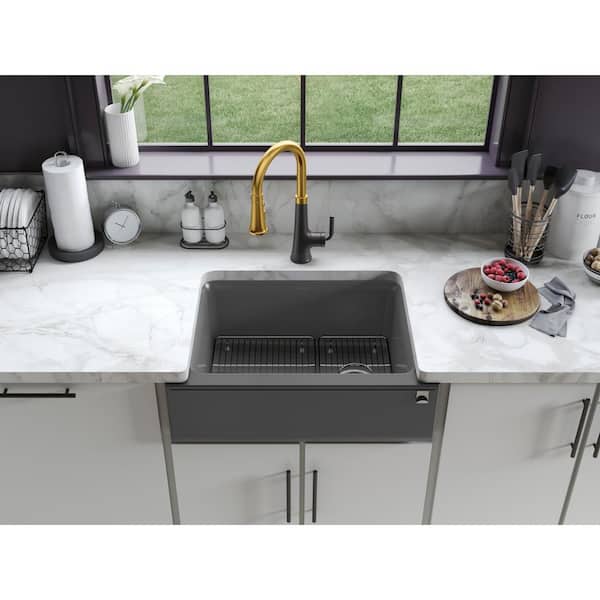 Cairn Matte Graphite Granite Composite 29.6875 in. Single Bowl Undermount Kitchen Sink