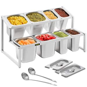 Expandable Spice Rack 13.8 in. -23.6 in. Adjustable 2-Tier Stainless Steel Organizer Shelf with 5 1/9 Pans 3 1/6 Pans