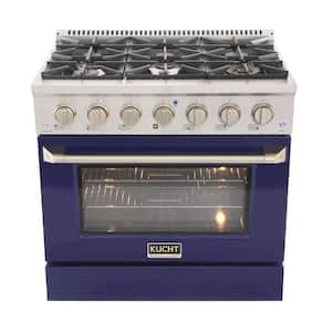 36 in. 5.2 cu. ft. LP Ready Dual Fuel Range with Gas Stove and Electric Oven with Convection Oven in Blue