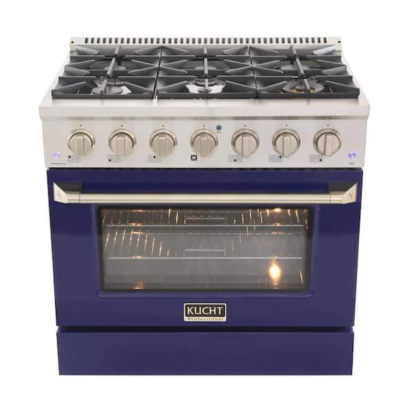 Kucht 36 in. 5.2 cu. ft. LP Ready Dual Fuel Range with Gas Stove and Electric Oven with Convection Oven in Blue