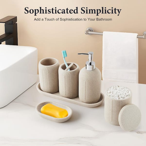 Numhew 7-Piece Beige Bathroom Set w/ Toothbrush Holders Set, Soap