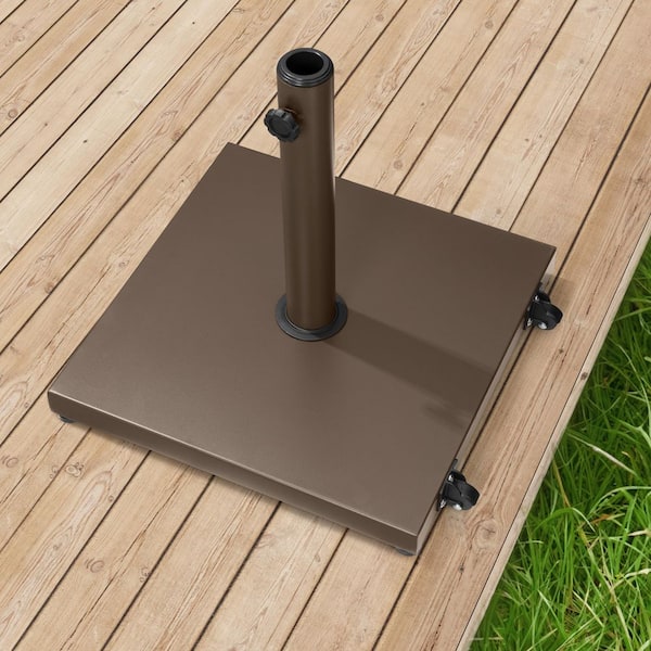 86 lbs brown patio umbrella base with hidden wheels Pellebant 45lbs Steel Market Umbrella Base Cement Filling with Wheels Brown