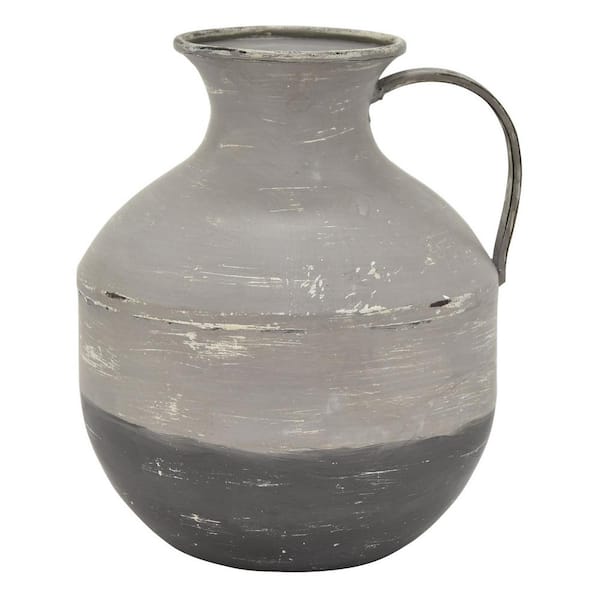 THREE HANDS 10.5 in. Gray Metal Vase