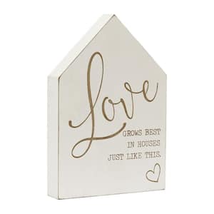 Love Grows Best In Houses Just Like This Wood House-Shaped Inspirational Tabletop Decor