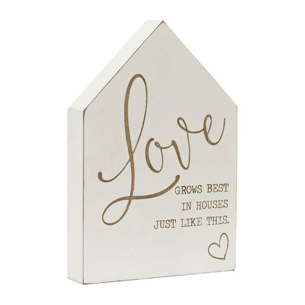 PARISLOFT Love Grows Best In Houses Just Like This Wood House-Shaped Inspirational Tabletop Decor