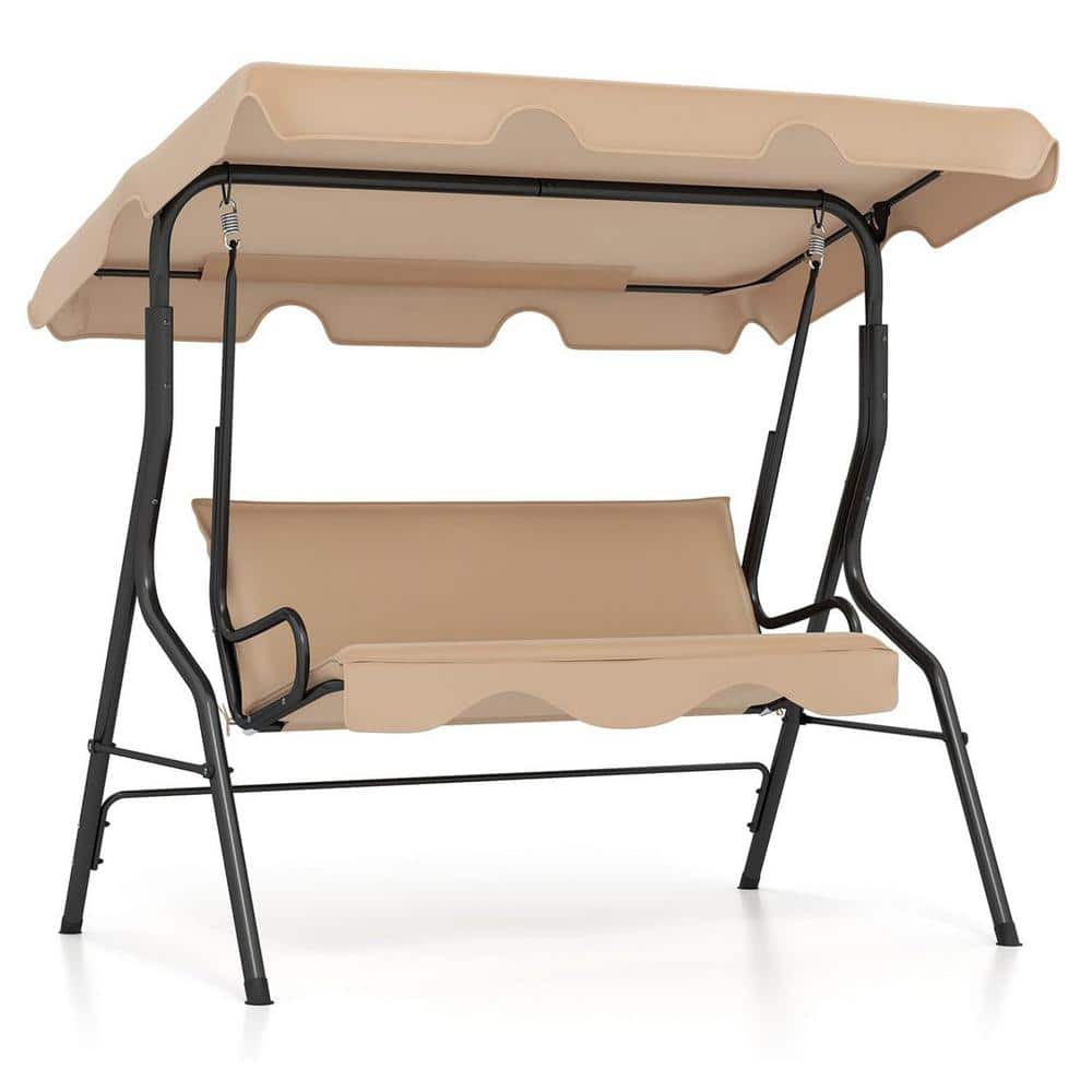 67.5 in. W Beige 3 Person Patio Swing, Patio Swing with Removable Cushion a