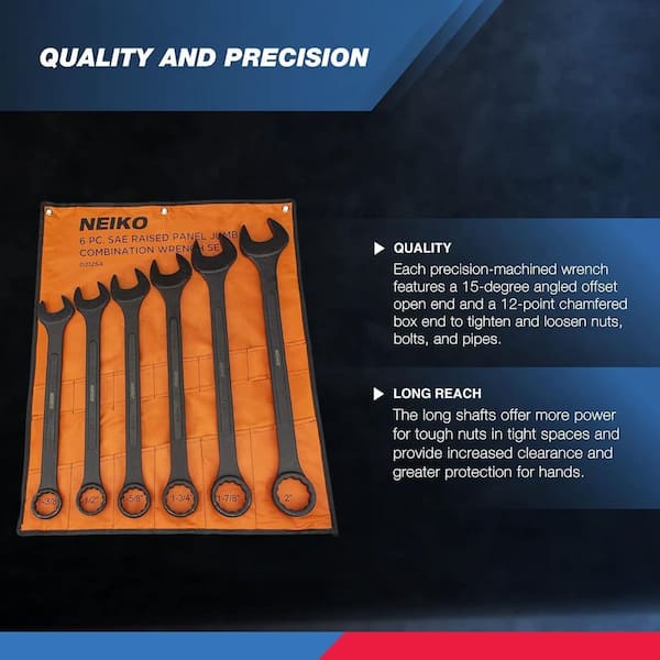 NEIKO 6 in. Heavy Duty Wrench Set with SAE 12-Pt Combination Box