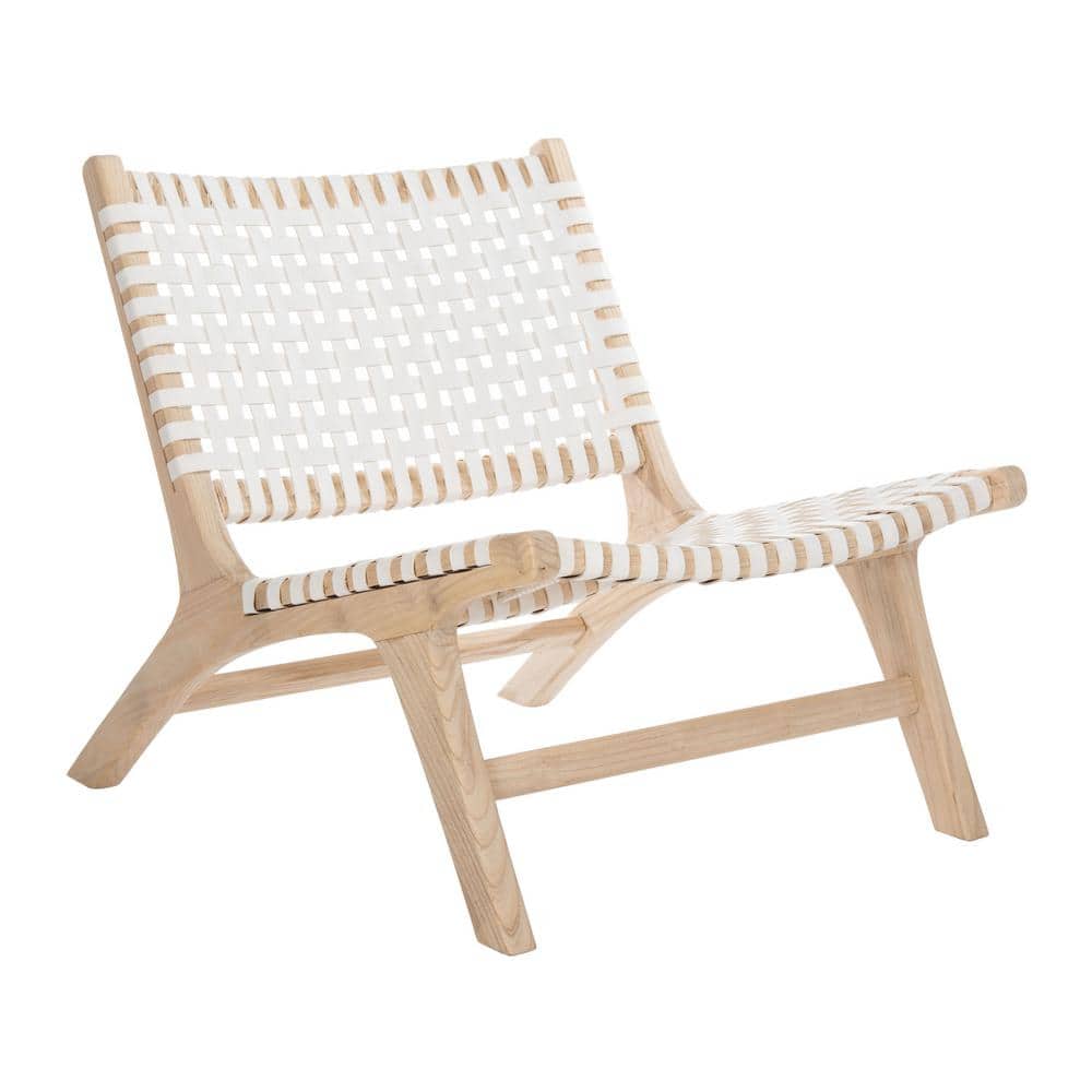 Luna 25" White Leather and Natural Wood Handcrafted Side Chair