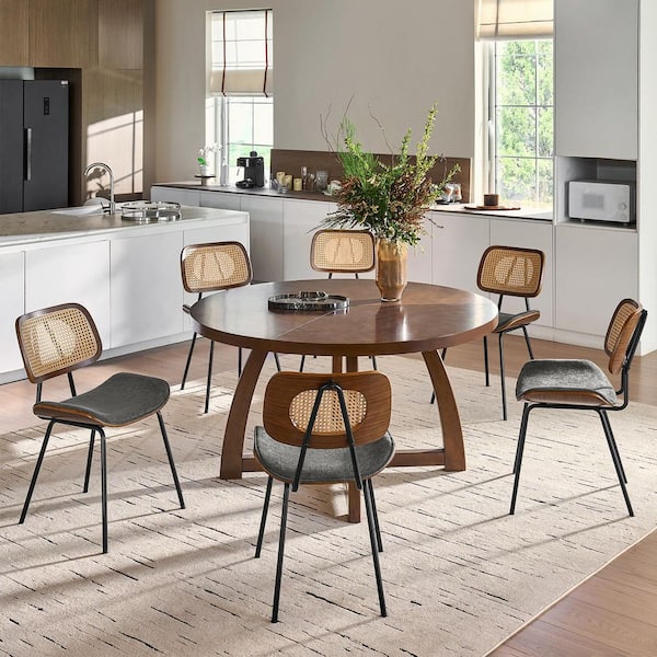 Brendi Dark Grey Mid-century Modern Dinning Chair with Rattan Woven Back Set of 3