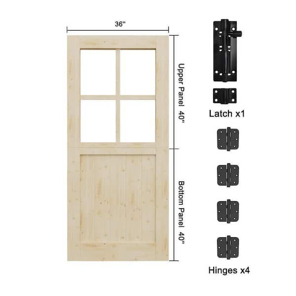 ARK DESIGN 36 in. x 80 in. Unfinished Solid Pine Wood Universal 4-Lite ...