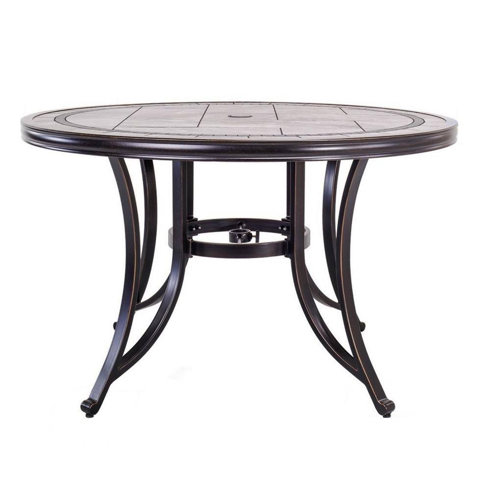 Round Aluminum Outdoor Dining Table with Heavy-Duty Frames and Tile-Top Design