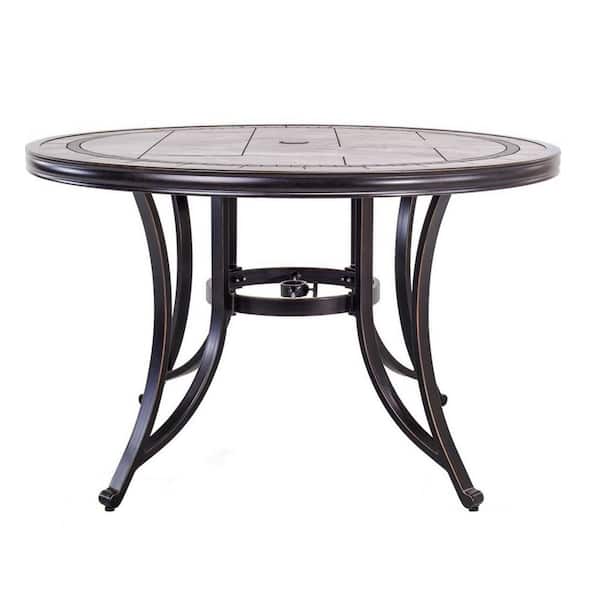 cenadinz Round Aluminum Outdoor Dining Table with Heavy-Duty Frames and Tile-Top Design