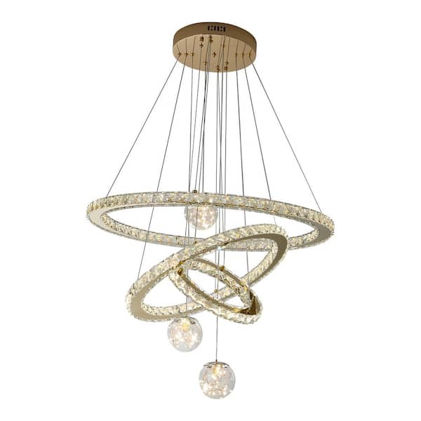 OUKANING 6 Light Silver Modern Ring Crystal Integrated LED Pendant Light with Adjustable Height