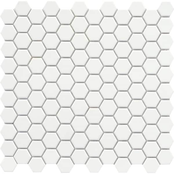 EMSER TILE Source Pure White 11.02 in. x 11.42 in. Honeycomb Matte Porcelain Mosaic Tile (0.874 sq. ft./Each)