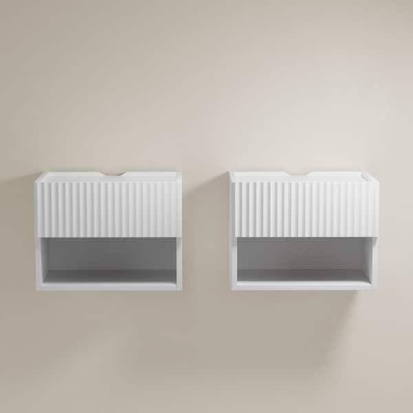 Modern White 1-Drawer 16 in. W Floating Wall Mounted Bedroom Nightstand with Storage Drawer and Shelf (Set of 2)