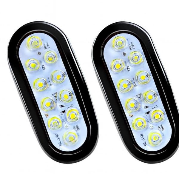 6 Inch Oval White Trailer Tail Lights, 2-Pack, 10 LED Reverse/Back Up Lamp, IP67 Waterproof, Truck RV Camper Boat Jeep
