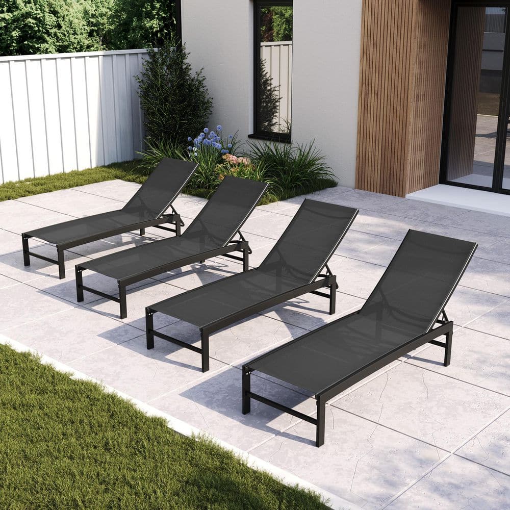 4-Piece Black Metal Aluminum Recliner Adjustable Outdoor Chaise Lounge Chairs in Black price history on PriceWatchPro