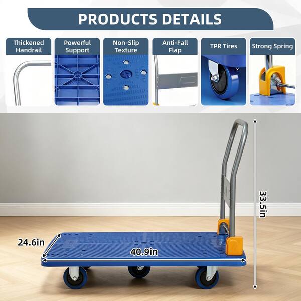 Huluwat Blue 1320 lb.Capacity D-Handle Foldable Push Hand Truck