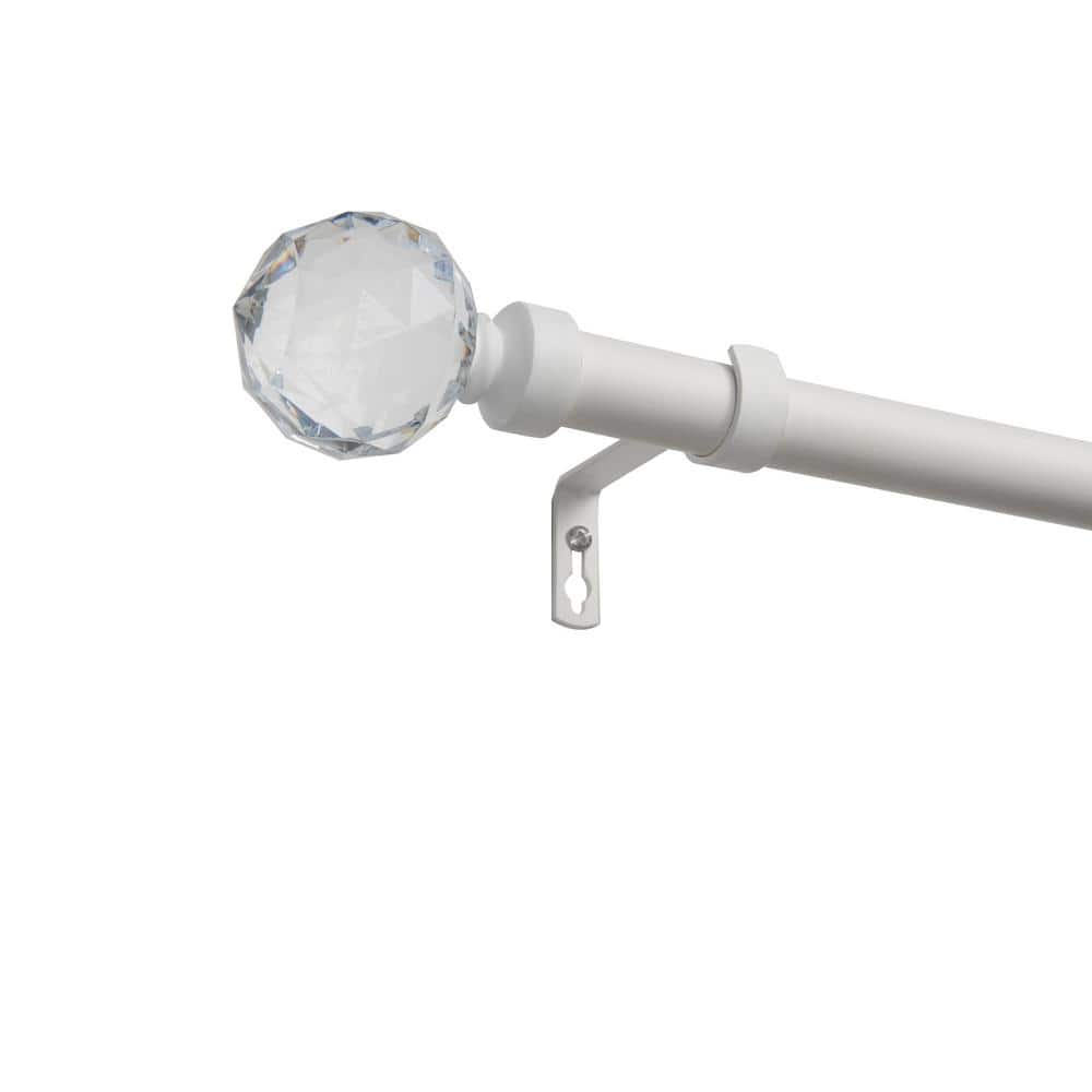 Matte White Curtain Rod with Clear Acrylic Crystal Finials