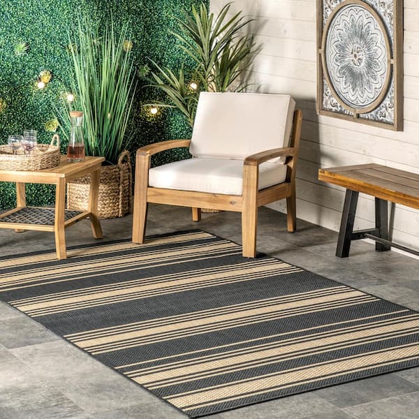 Montana Striped Charcoal 5 ft. x 8 ft. Indoor/Outdoor Patio Area Rug