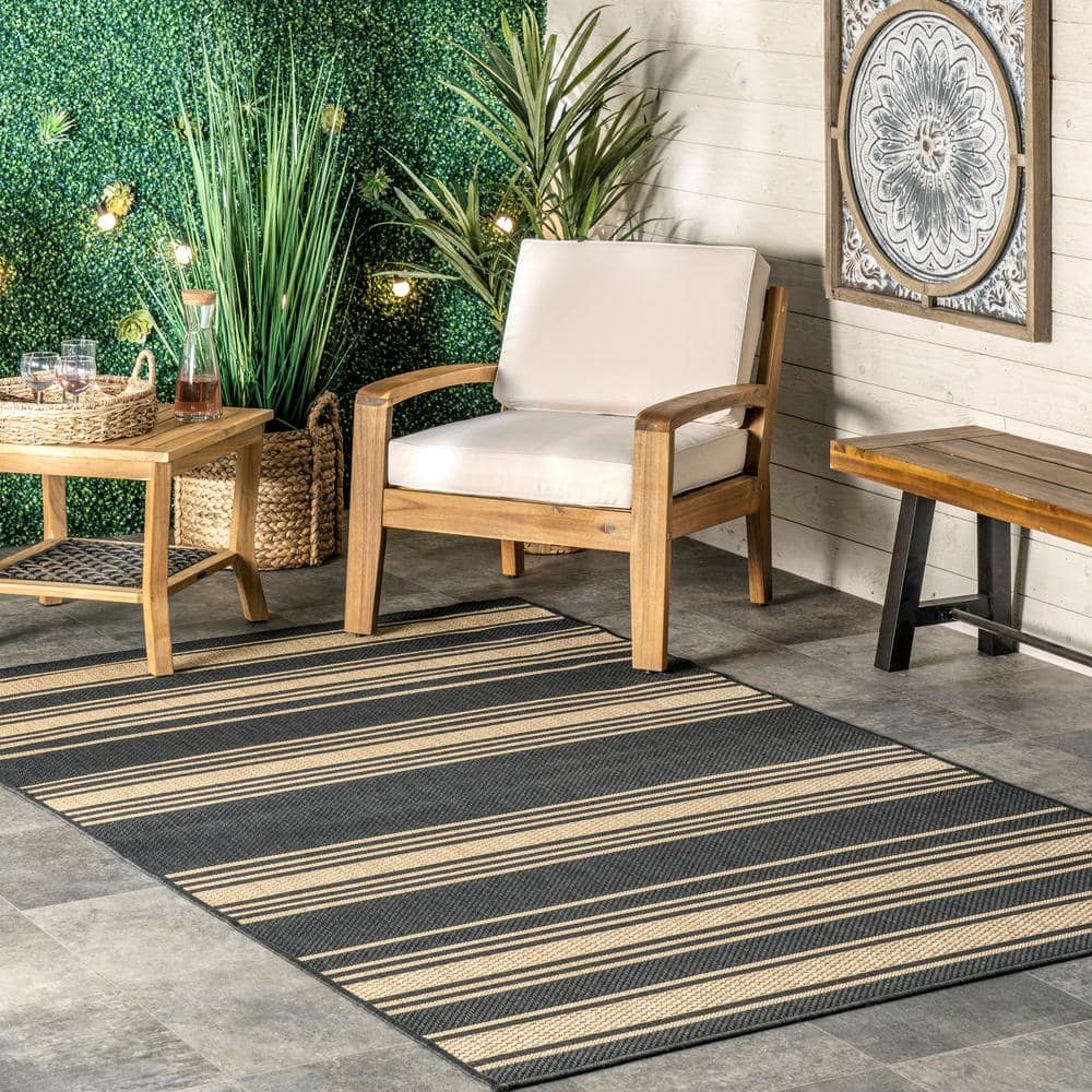 Gray and Beige Striped Synthetic 8' x 10' Area Rug