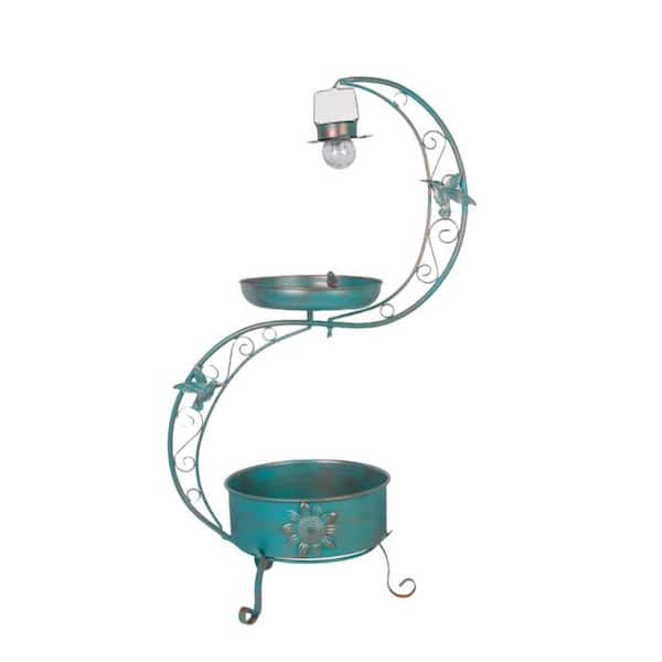 36 in. Bird Bath with Flower Planter Pedestal and Solar Lighting Lamp for Garden, Yard, Patio and Lawn