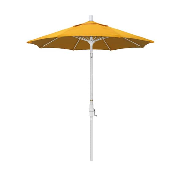 California Umbrella 7.5 ft. Matted White Aluminum Market Collar Tilt Patio Umbrella Fiberglass Ribs and in Lemon Olefin