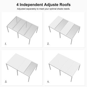 12 ft. x 20 ft. White Aluminum Frame Outdoor Louvered Pergola with Adjustable Sunshade Roof and Solar String Lights