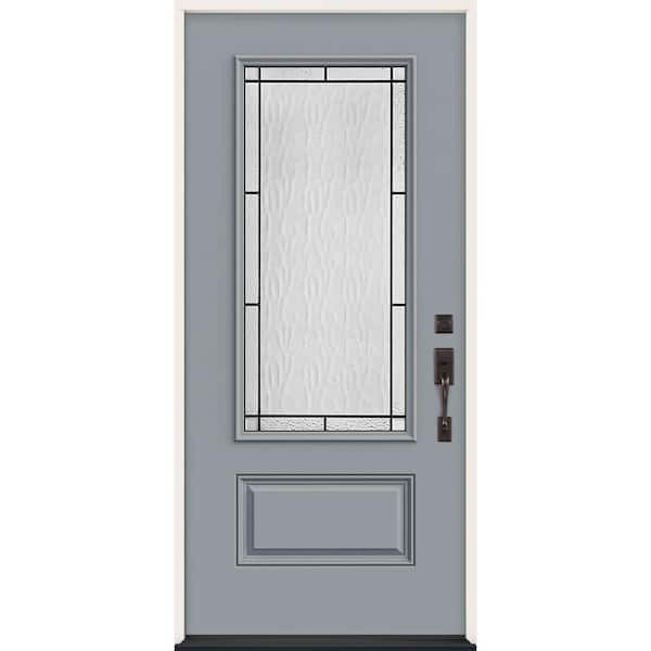 JELD-WEN 36 in. x 80 in. Left-Hand 3/4 Lite Decorative Glass Wendover Stone Fiberglass Prehung Front Door