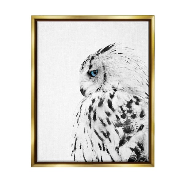 The Stupell Home Decor Collection Snow Owl White Feathers Peering Blue Eyes by Design Fabrikken Floater Frame Animal Wall Art Print 17 in. x 21 in.