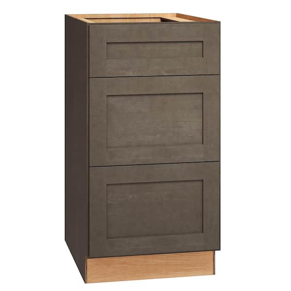 QuickShip Cottage 18 in. W x 24 in. D x 34.5 in. H Assembled Plywood Shaker 3-Drawer Base Kitchen Cabinet in Fieldstone