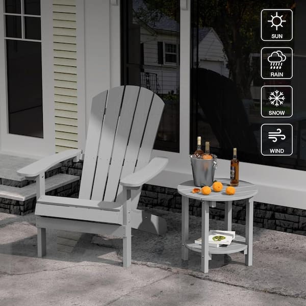 18 in. Grey Round Plastic Adirondack Outdoor Double Layer Patio Side Table (set of 2)