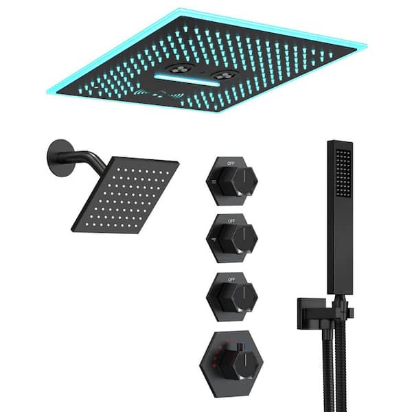 AuroraMist 16 in. LED 17-Spray Dual Ceiling Mount Fixed and Handheld Shower Head 2.5 GPM in Matte Black