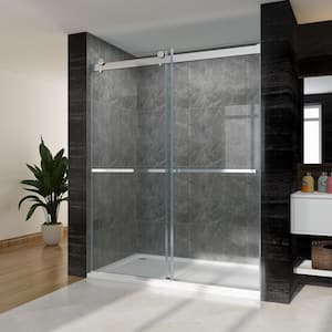 60 in. W x 76 in. H Sliding Semi Frameless Shower Door/Enclosure in Stainless-Steel with Clear Glass