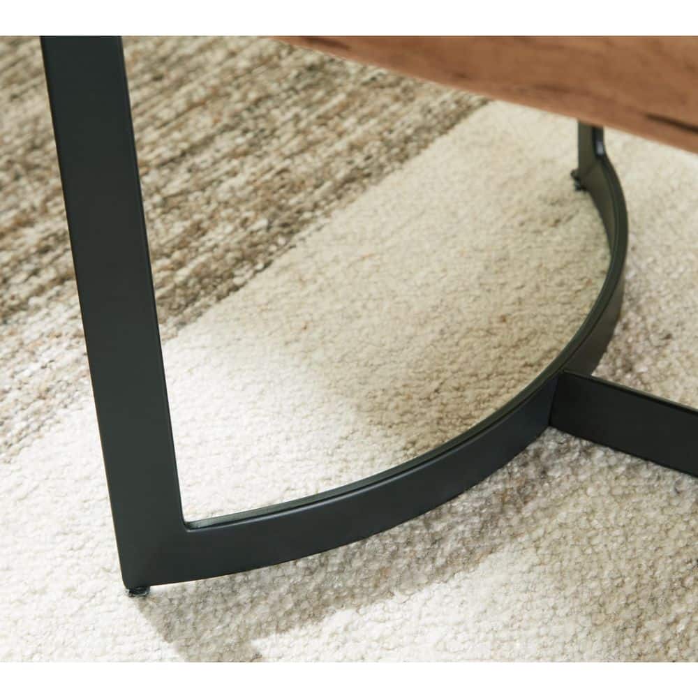Square Light Brown and Black Wood Metal End Table