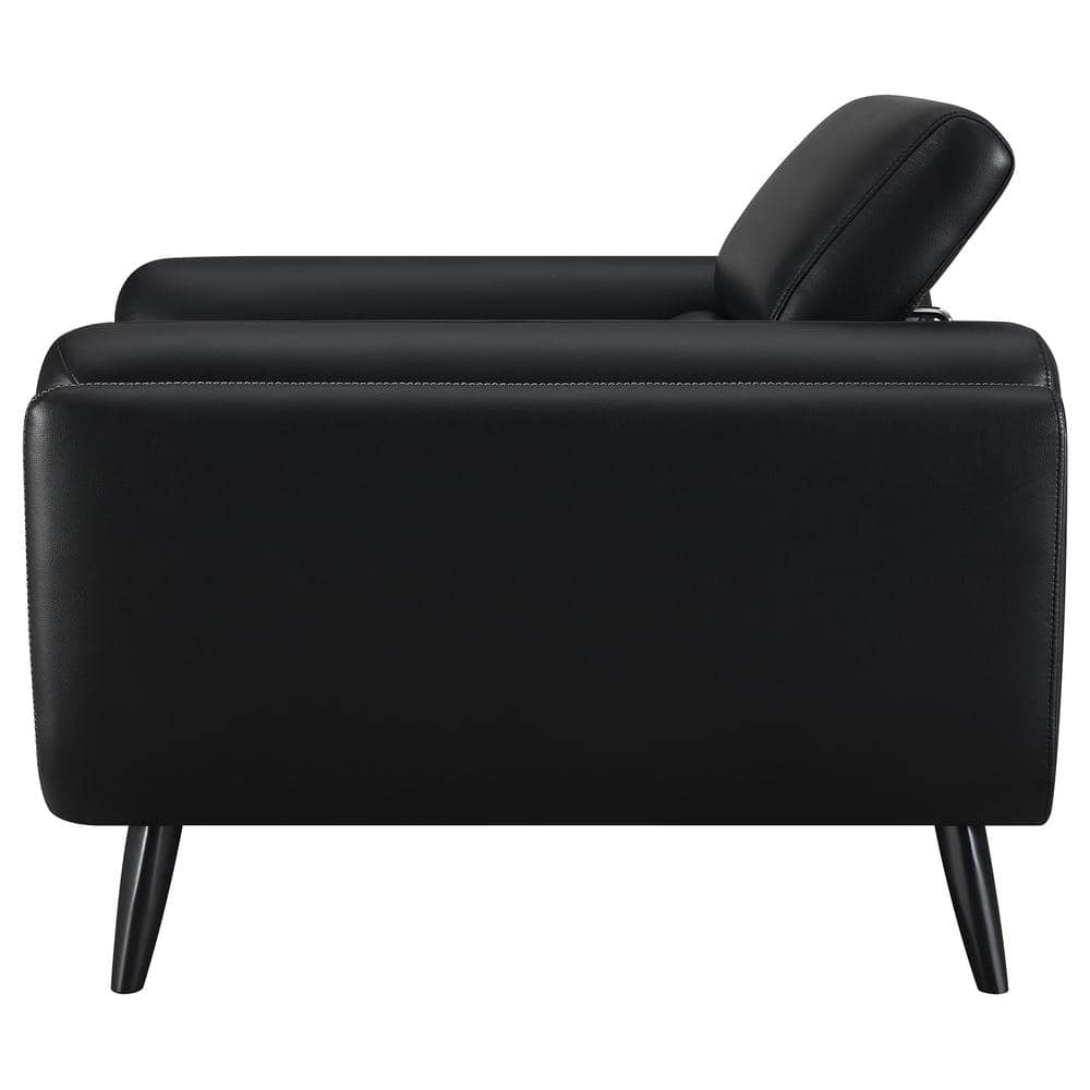 Black Faux Leather Stationary Accent Chair with Wood Legs