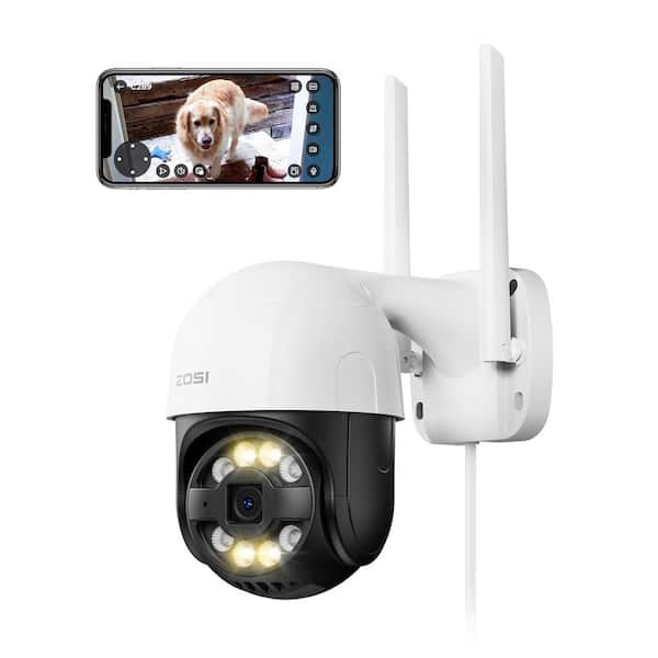 ZOSI Wired 2.5K 4 MP Outdoor PTZ Smart Home Security Camera Person/Vehicle Detection Spotlight 2-Way Audio Color Night Vision