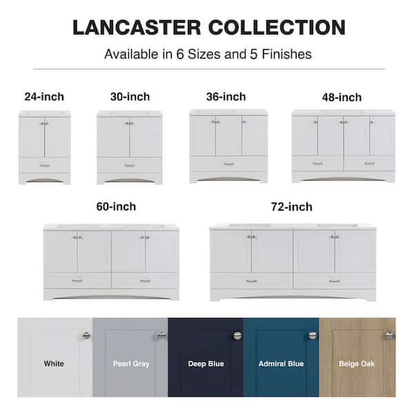 Lancaster 60 in. W x 19 in. D x 33 in. H Double Sink Bath Vanity in Deep Blue with White Cultured Marble Top Lancaster 60 in. W x 19 in. D x 33 in. H Double Sink Bath Vanity in Deep Blue with White Cultured Marble Top