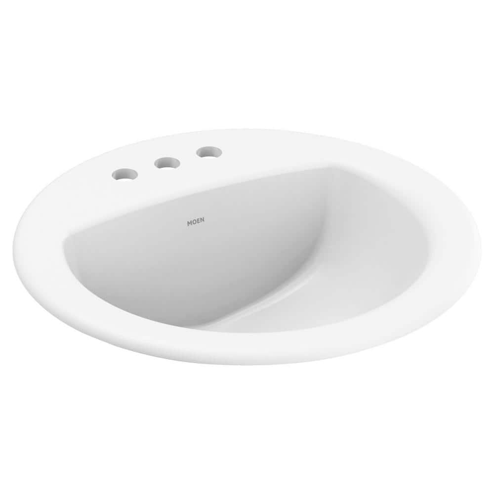 White Ceramic Round Drop-In Bathroom Sink with Gloss Finish