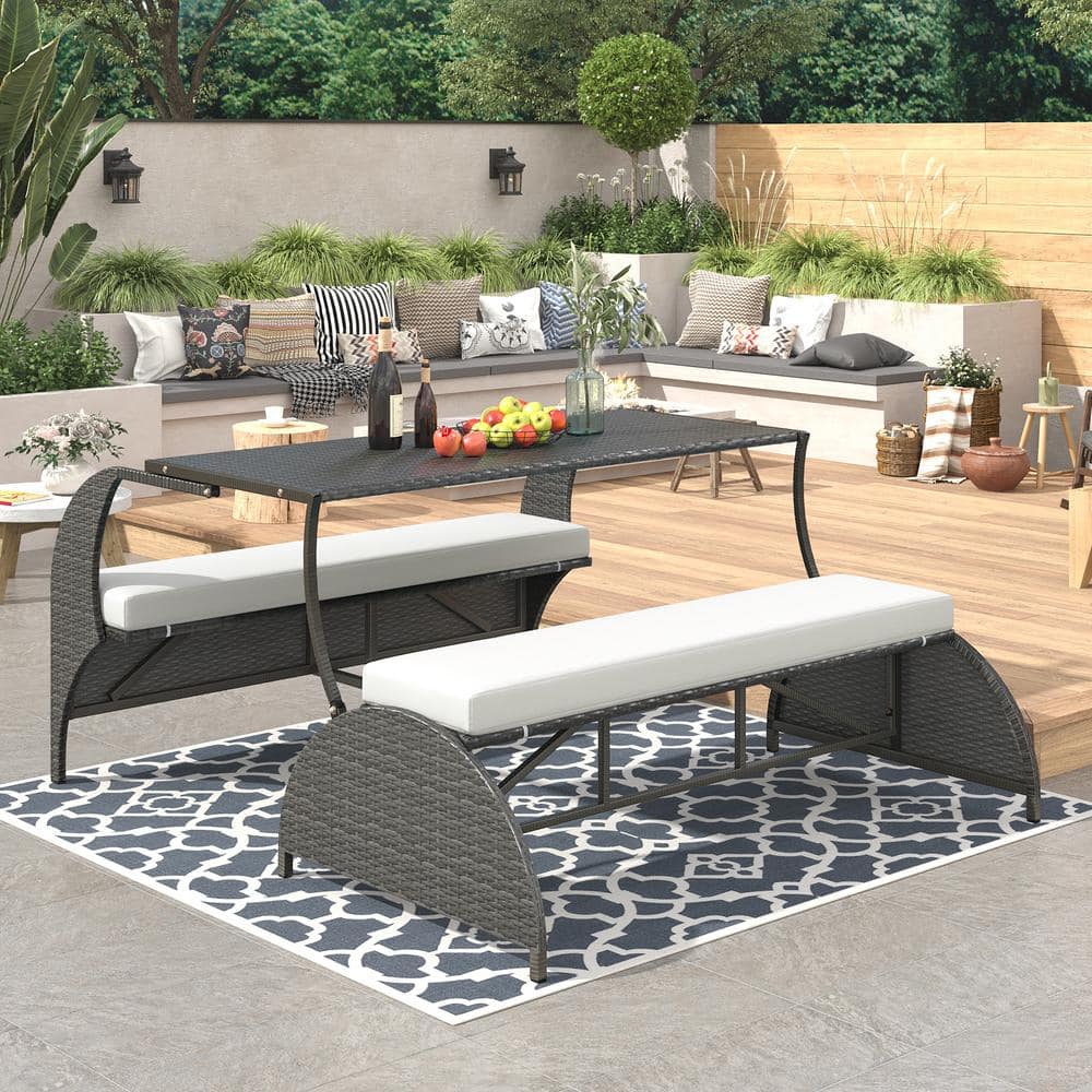 Gray Wicker Patio Outdoor Loveseat with Beige Cushions for Gardens and Lawns price history on PriceWatchPro