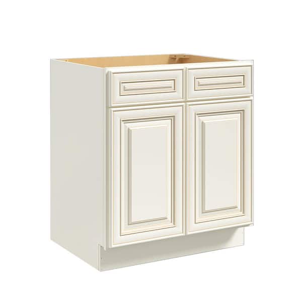 Hausvita 30-in W x 24-in D x 34.5-in H in Cameo White Plywood Ready to Assemble Sink Base Cabinets with Shelf