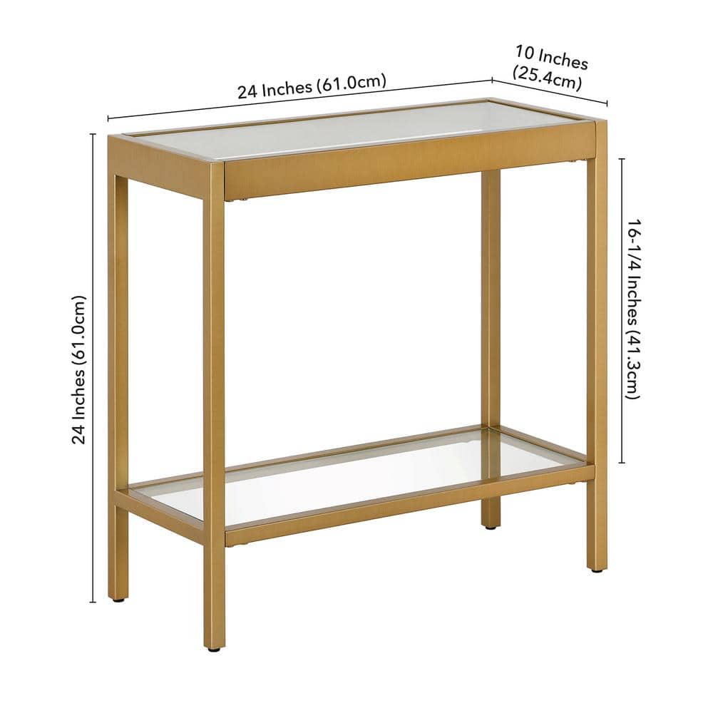 Sleek Brass & Glass 24" Rectangular Side Table with Shelf
