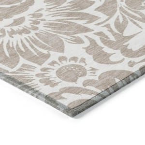 Taupe and Ivory 3 ft. x 5 ft. Woven Floral Rectangle Indoor/Outdoor Area Rug