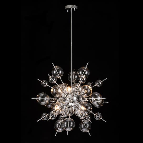 Cecilia 6-Light Glam Modern Sputnik Cluster Clear Glass Globe Bubble Chandelier Starburst Pendant Island Light