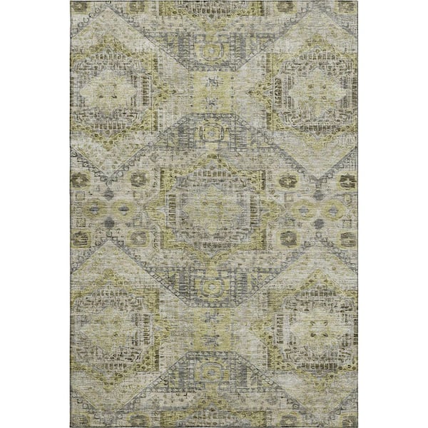 Mayfield Premium Machine Washable Abstract AMF1929 Khaki 3 ft. x 5 ft. Area Rug