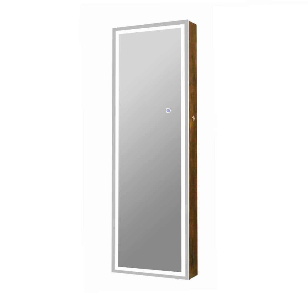 Antique Brown Wood Fashion Simple Jewelry Storage Mirror Cabinet with LED L
