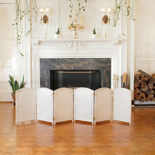 Oriental Furniture 2 ft. Short Diamond Weave Fiber Folding Screen - White - 6 Panel