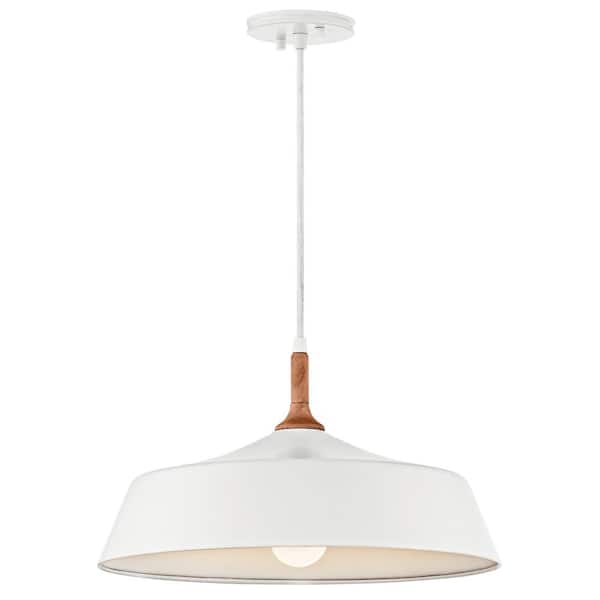 Danika 16.25 in. 1-Light White Mid-Century Modern Shaded Kitchen Pendant Hanging Light with Metal Shade